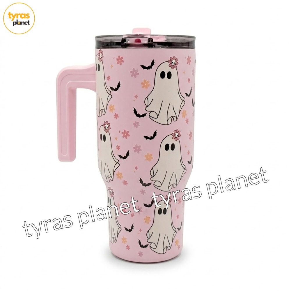 Hydrapeak Voyager 25oz stainless steel tumbler cup Pink Ghost Halloween skull